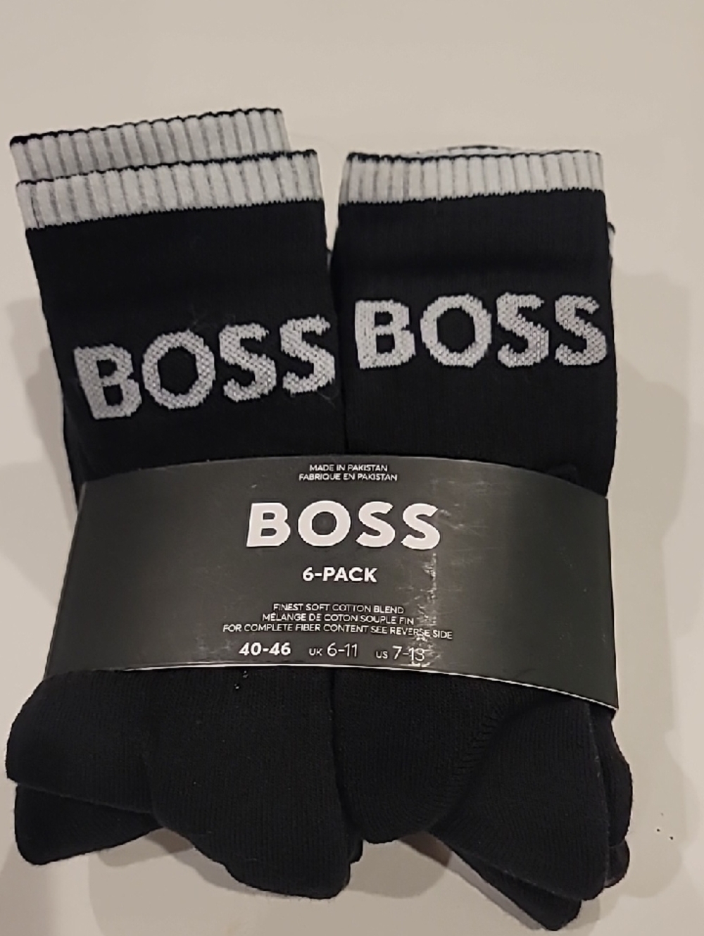 Boss Black Crew Socks with White Logo - 6 Pack